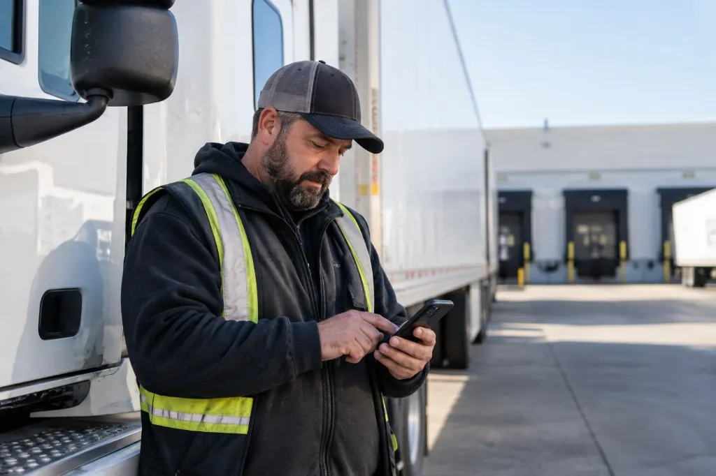Fleet dashboard and driver mobile app showing the same load status and proof of delivery.