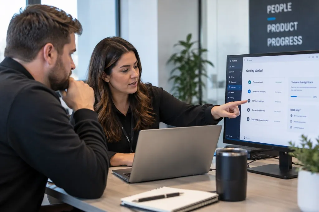 B2B SaaS onboarding flow with role setup and tenant permissions on a product dashboard.