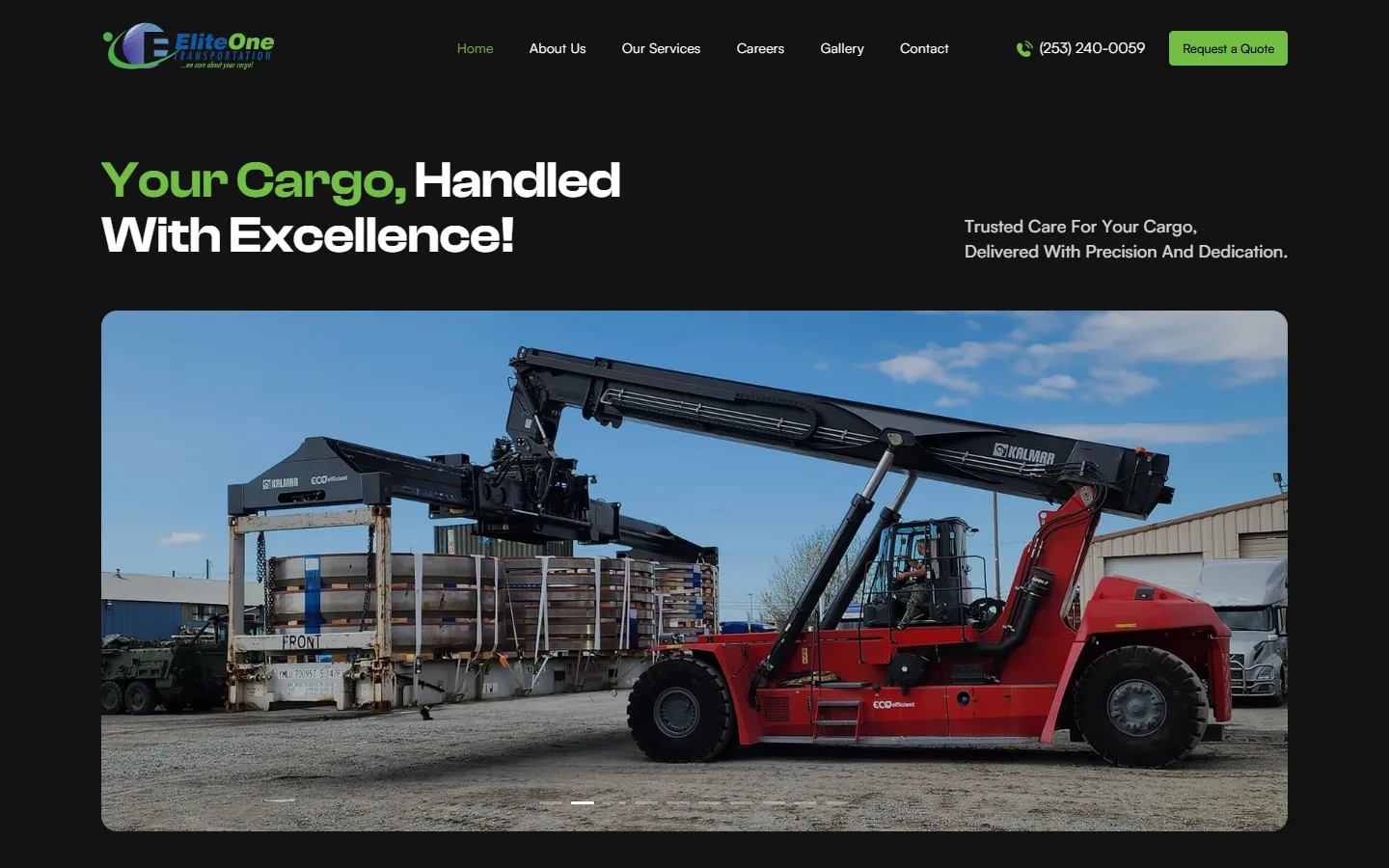 EliteOne Transportation website homepage: heavy-haul trucking, website UI/UX and design by KRIVA