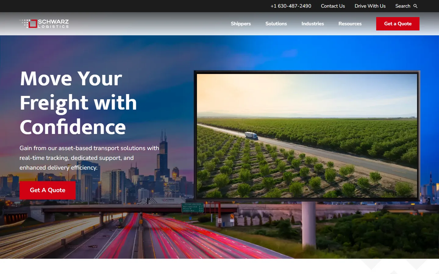 Schwarz Logistics website homepage: asset-based trucking carrier, website UI/UX and design by KRIVA
